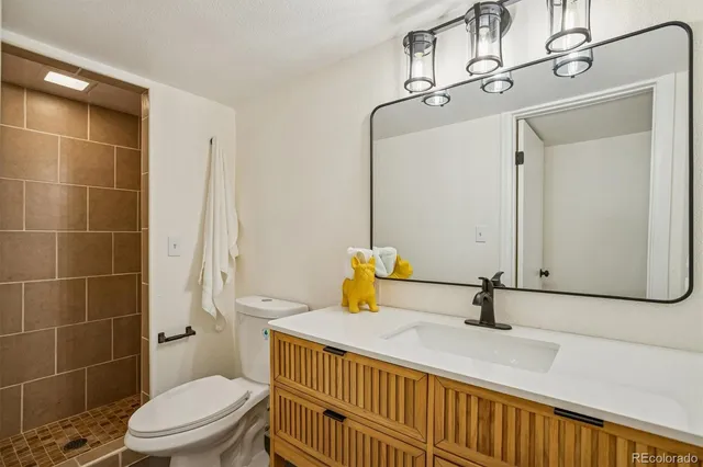 a bathroom with a sink a toilet and a mirror