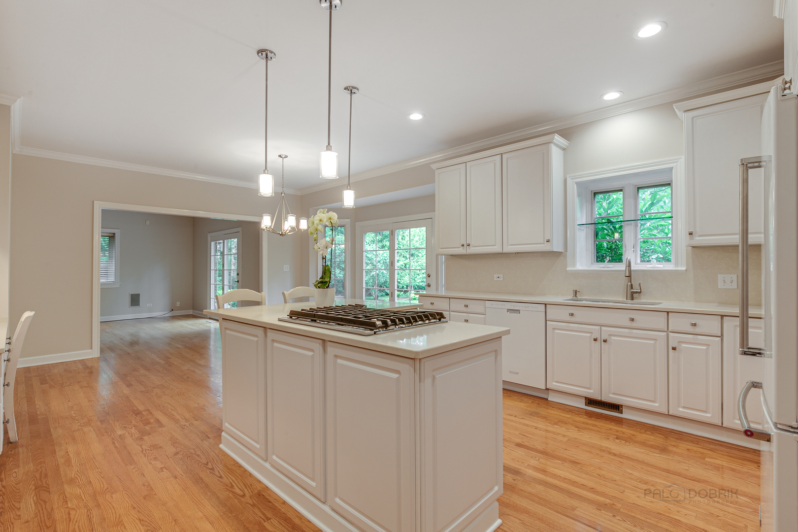 1127 South Ridge Road Lake Forest, IL 60045 - Photo 12 of 35 a kitchen with stainless steel appliances granite countertop hardwood floor sink stove dining table and chairs