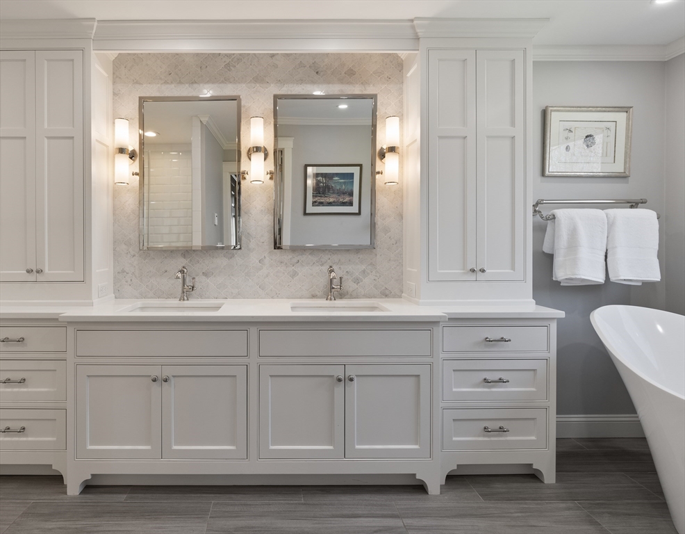 55 Depot Road Boxford, MA 01921 - Photo 33 of 42 a spacious bathroom with a double vanity sink mirror and