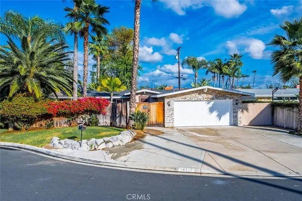a white house with palm tree in front of it