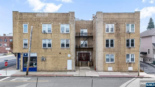 a front view of a multi story building