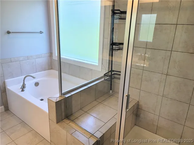 a bathroom with a tub and a shower