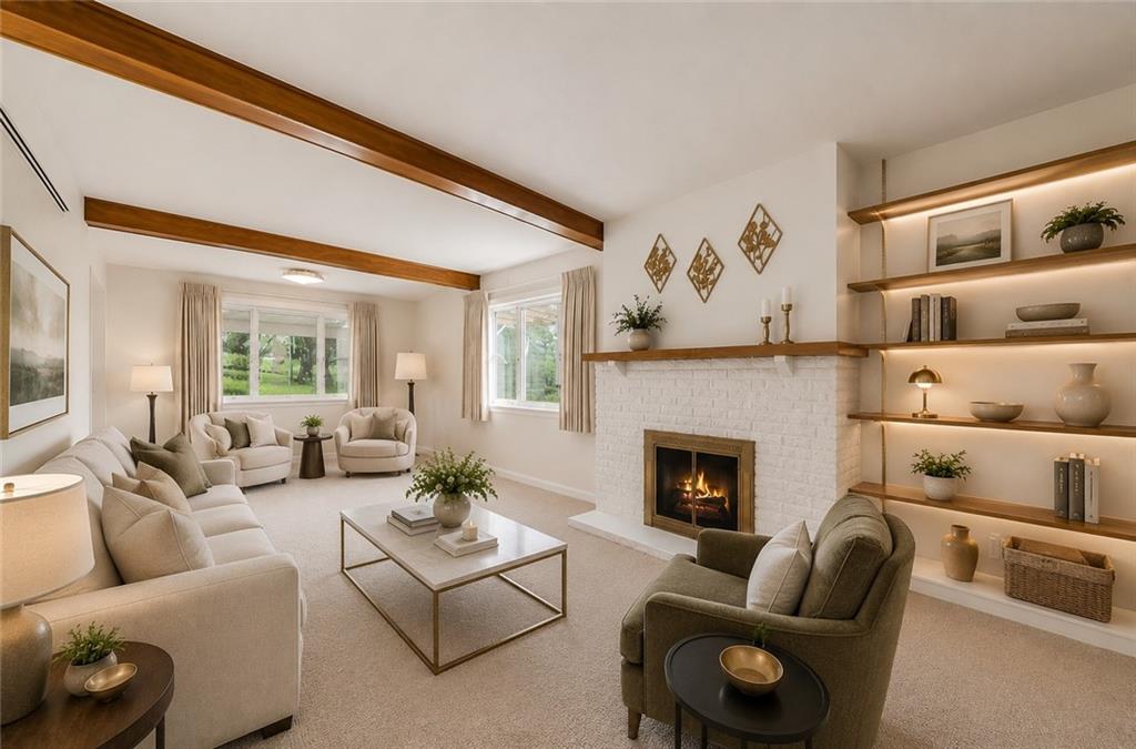 163 Banning Road Dawson, PA 15428 - Photo 10 of 50 Brick wood burning fireplace in living room *Virtually Staged*