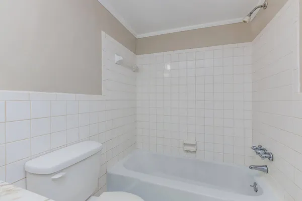 a bathroom with a toilet and bathtub