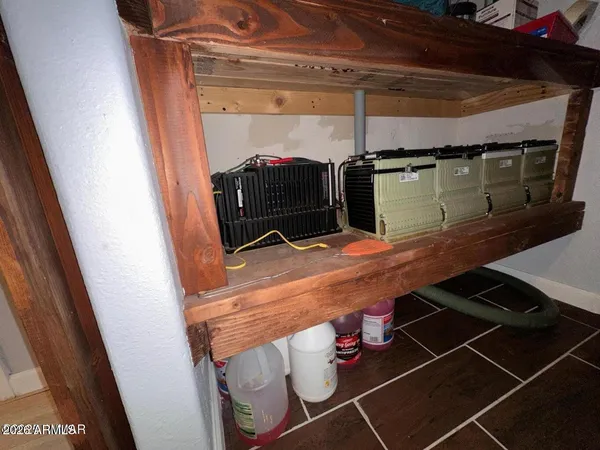 a view of a room with shelves