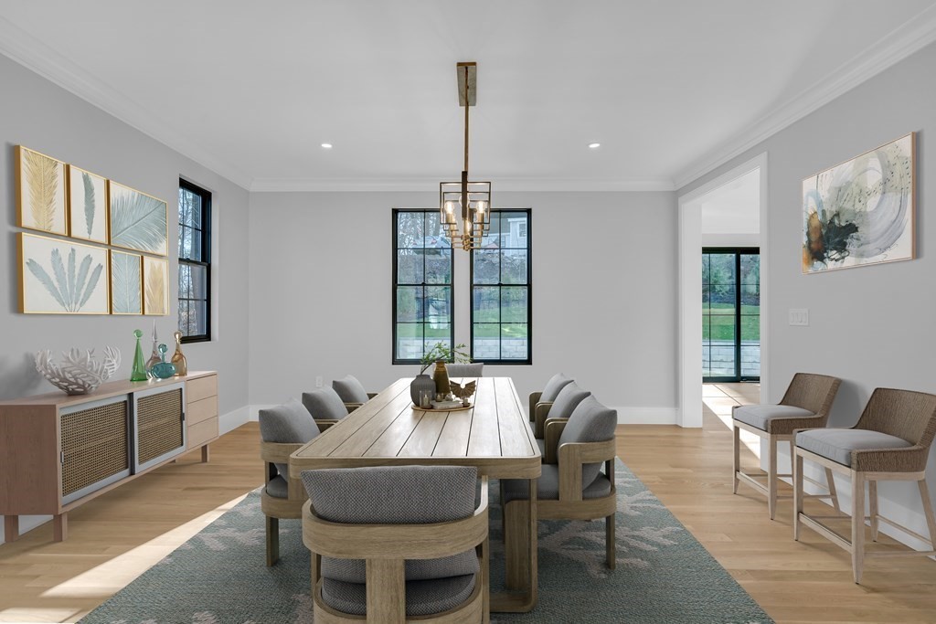 37 Preston Road Lexington, MA 02420 - Photo 6 of 27 a dining room with furniture a chandelier and wooden floor