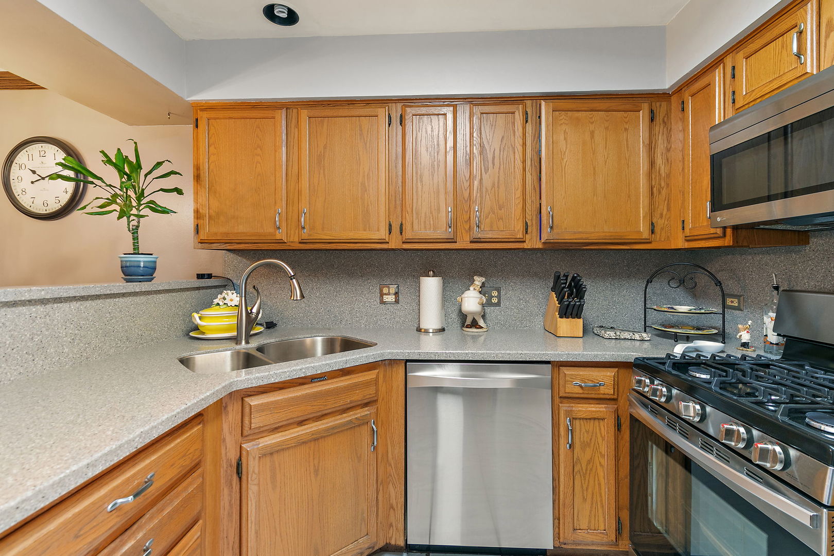 133 White Branch Court South, Unit 133 Schaumburg, IL 60107 - Photo 9 of 27 a kitchen with stainless steel appliances granite countertop a sink a stove cabinets and a window