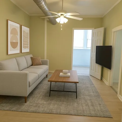 a living room with furniture and a flat screen tv