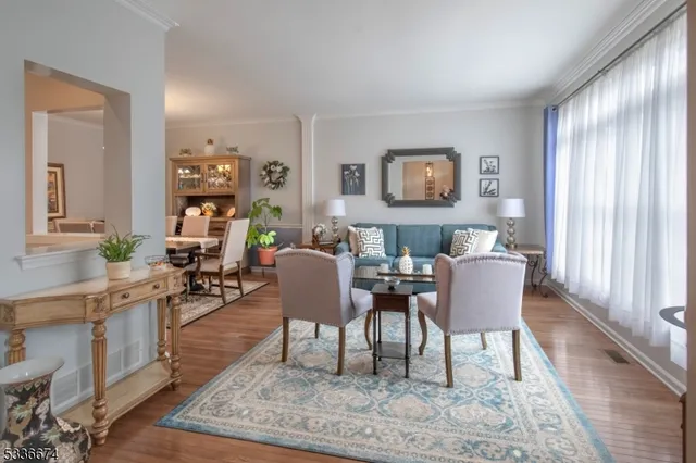 a living room with furniture and a rug