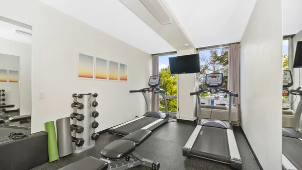 a room with gym equipment