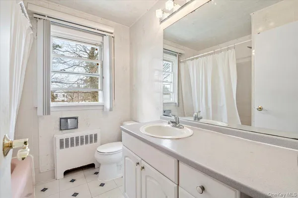 a bathroom with a sink a toilet a tub and a window