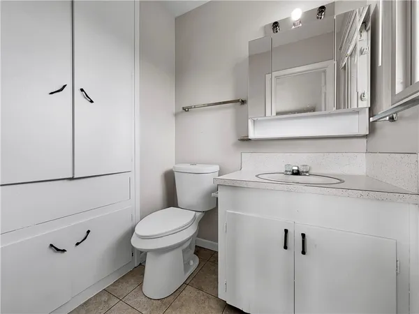 a bathroom with a sink a toilet and a mirror