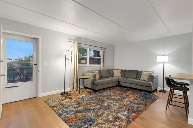 a living room with furniture and a rug