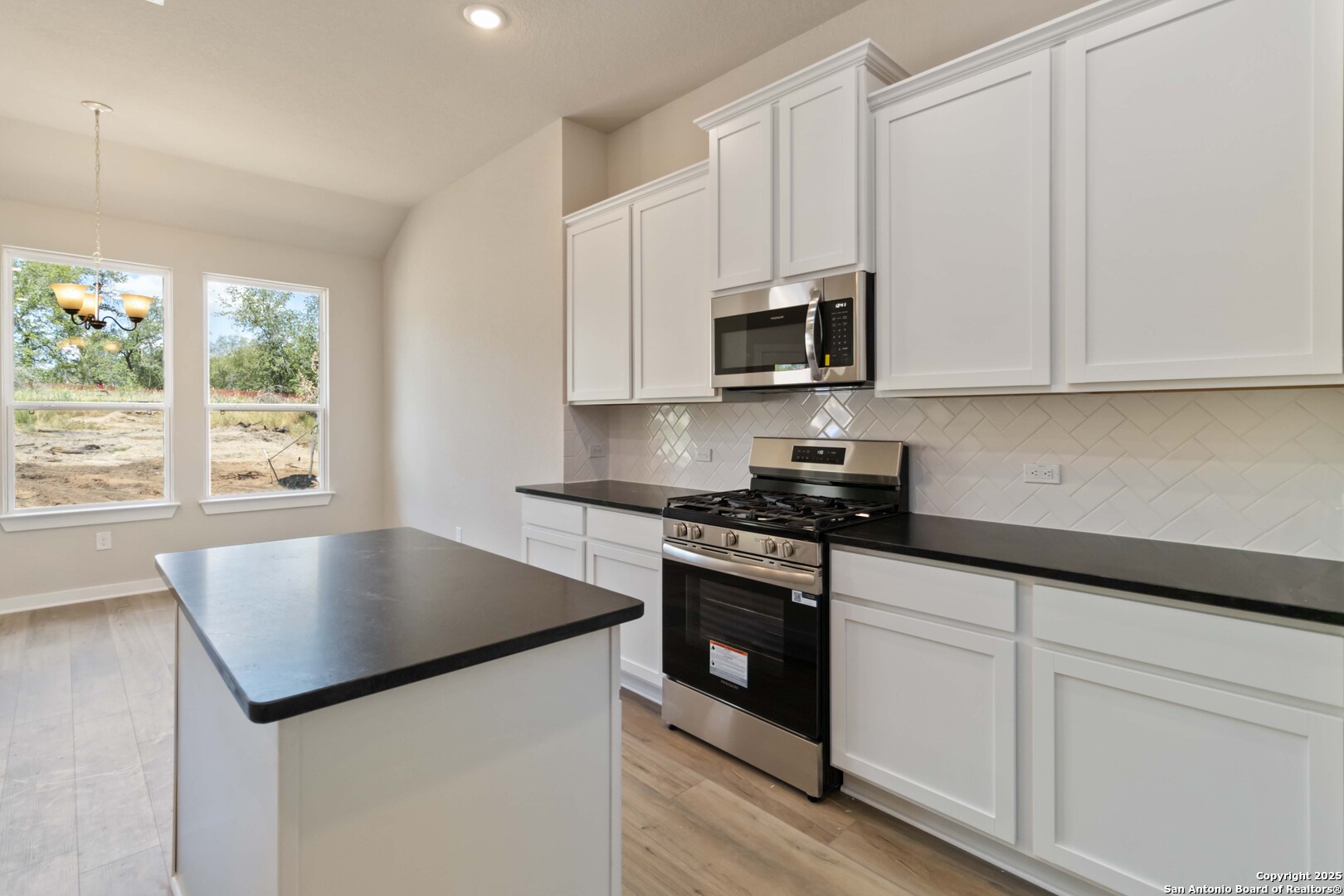 21225 Jordans Ranch Way San Antonio, TX 78264 - Photo 11 of 30 a kitchen with granite countertop a sink stove and microwave