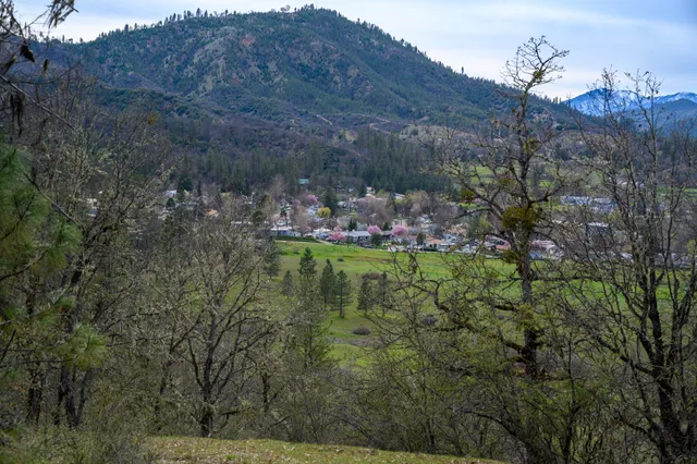 a aerial view of a houses with a yard
