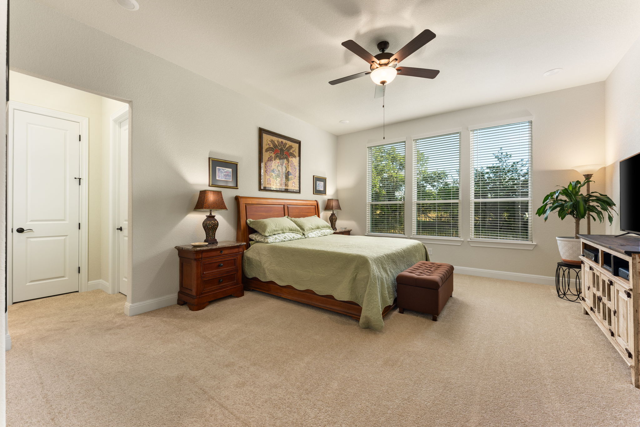 112 Telegraph Lane Georgetown, TX 78633 - Photo 4 of 35 The primary bedroom is huge and overlooks the backyard. It features upgraded Shaw carpet and pad.