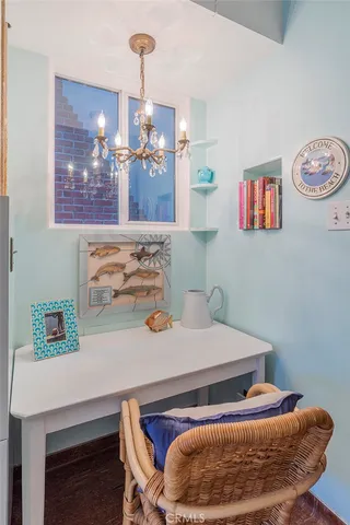 a room with a table and chairs