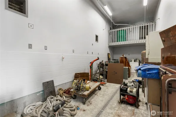 a storage room with furniture