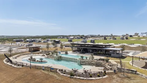 a view of a water with sitting area
