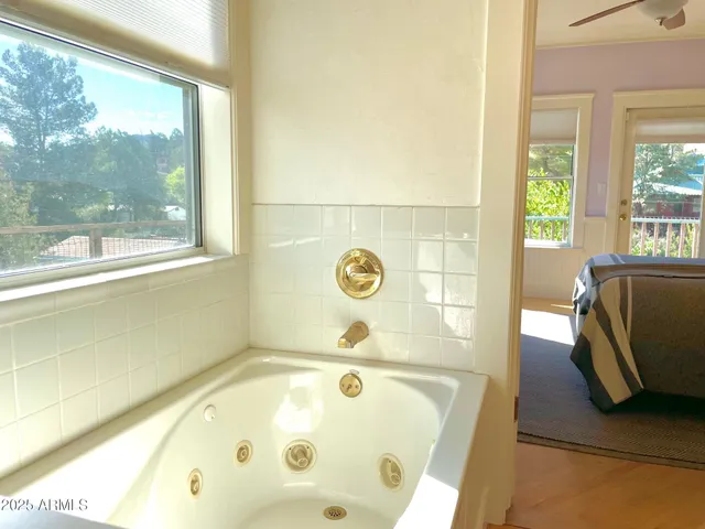 a view of swimming pool from a balcony