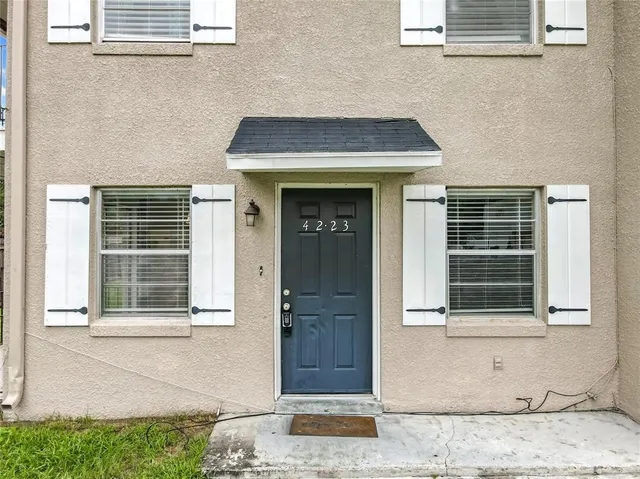 a front view of a house with a window