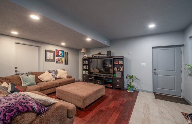 262 North Santa Fe Drive Mapleton, UT 84664 - Photo 22 of 28 Living area featuring recessed lighting and wood finished floors