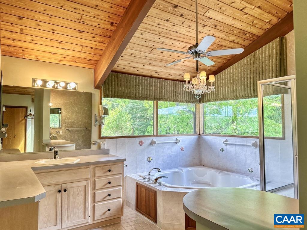 20 Pine Bluff Road Ruckersville, VA 22968 - Photo 32 of 67 a bathroom with a granite countertop sink and a large mirror