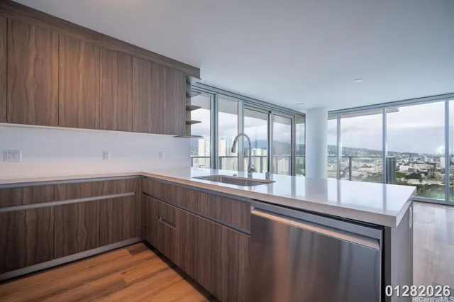 a kitchen with a stove and a microwave