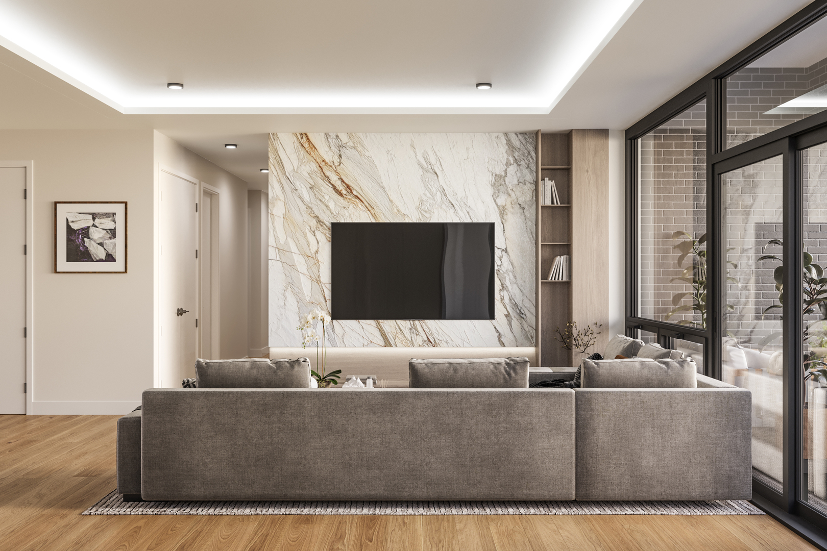 2234 West Grand Avenue, Unit PH401 Chicago, IL 60612 - Photo 5 of 13 a living room with furniture and a flat screen tv