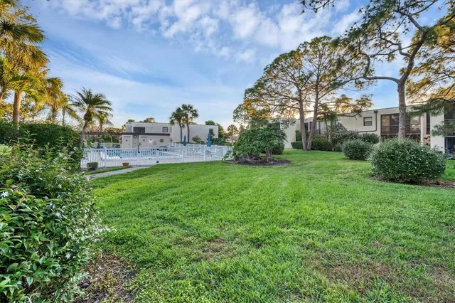 a view of a garden with a tree