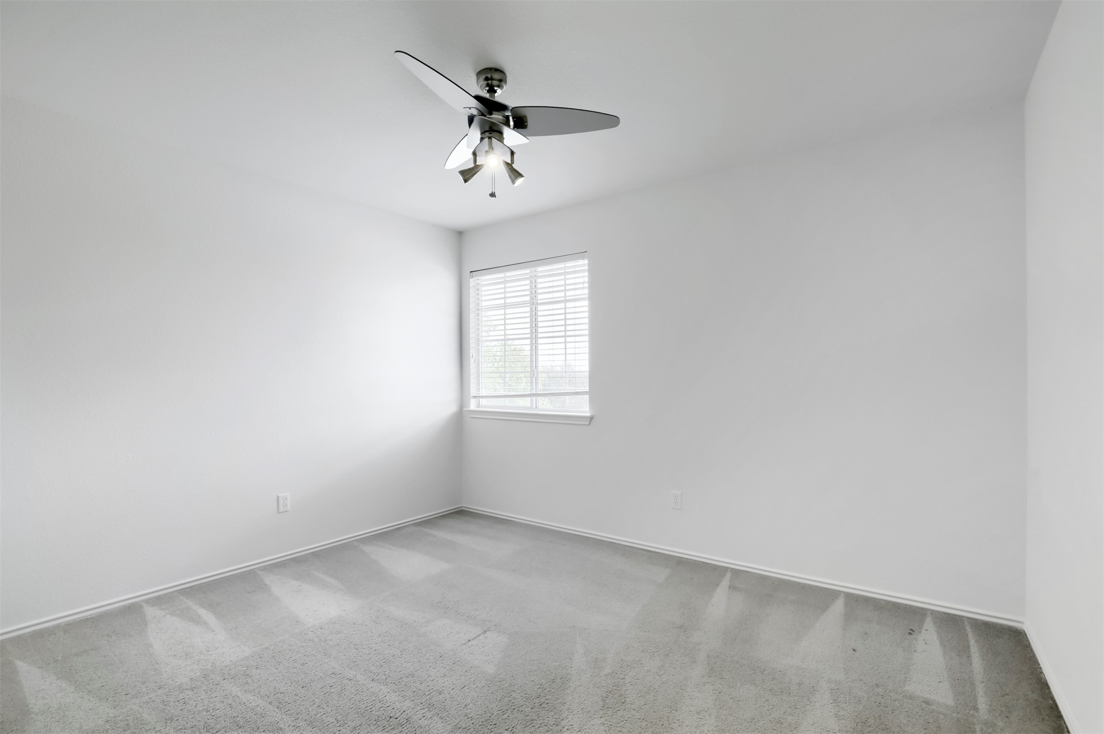 4125 Pebble Ridge Cove Round Rock, TX 78681 - Photo 23 of 30 A well-lit bedroom with fresh carpet and a modern ceiling fan, offering a clean, airy feel.