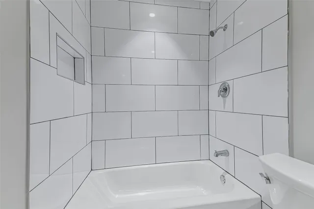 a bathroom with a bathtub