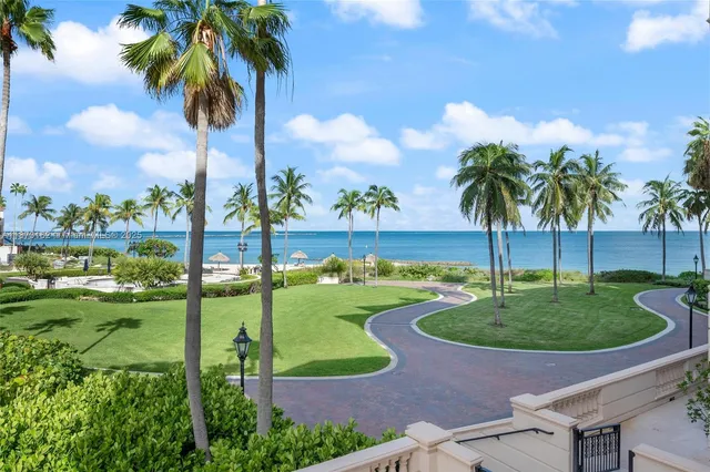 a view of a swimming pool with a garden