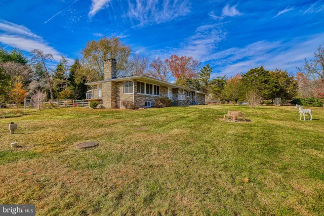 a big yard with large trees