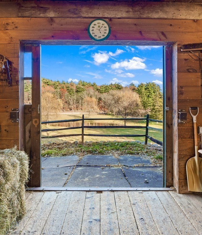 a view of a room with a large window