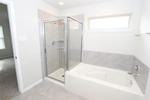 a bathroom with a bathtub and a shower