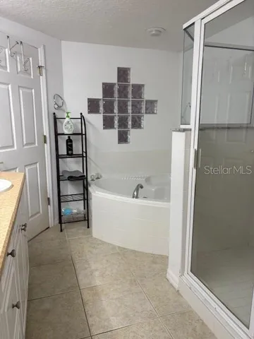 a bathroom with a bathtub and a shower