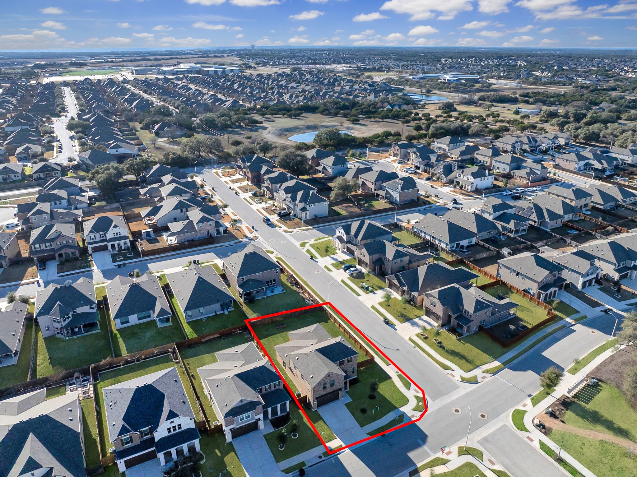 1829 Stringer Pass Leander, TX 78641 - Photo 30 of 36 Aerial view of residential area with property boundaries highlighted