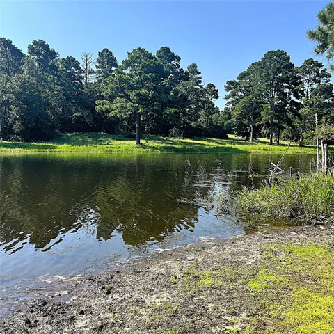 a view of a lake with a yard