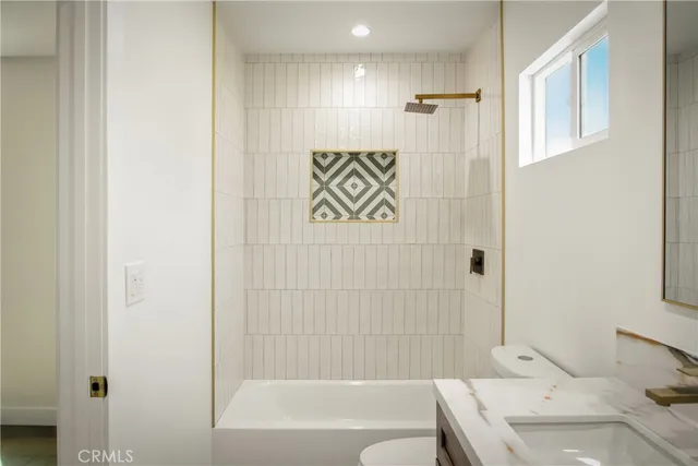 a bathroom with a bathtub