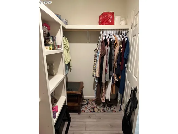 a bedroom with a bed and closet