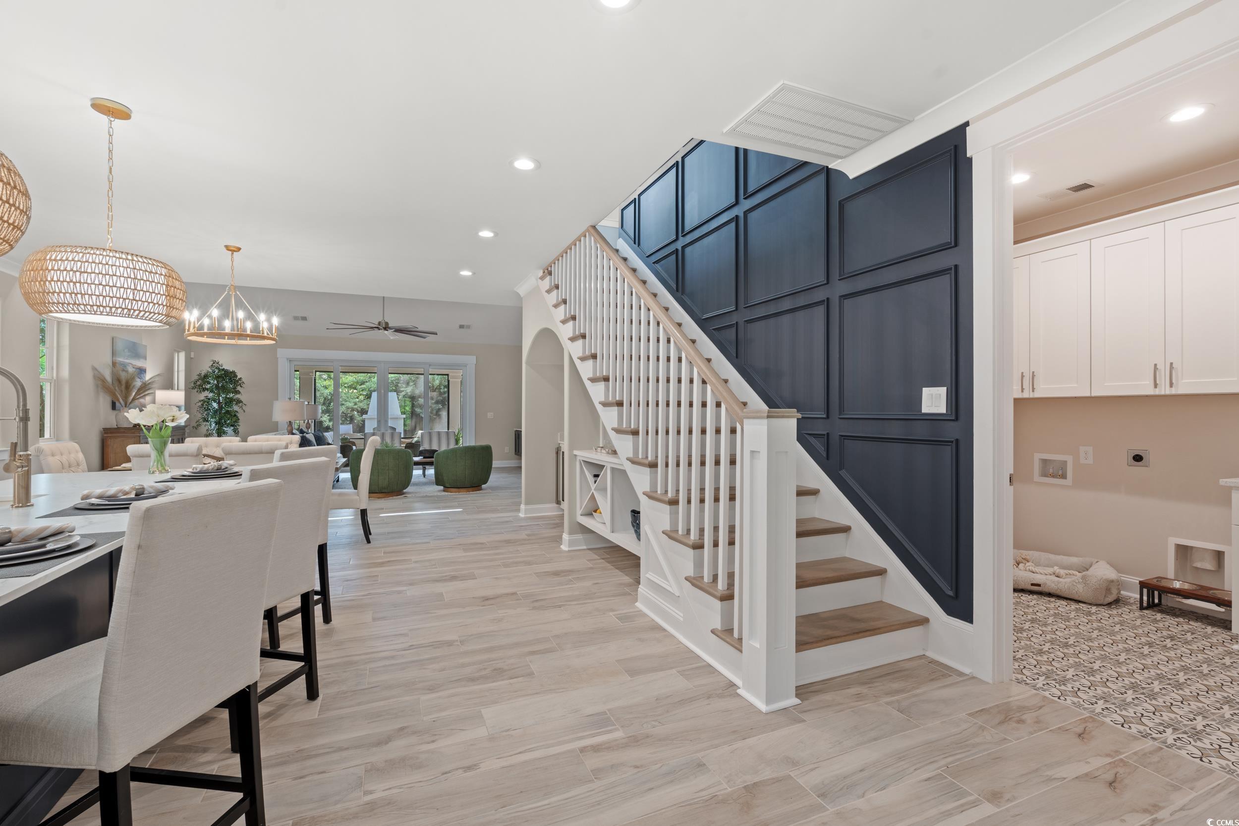 405 North Highland Way Myrtle Beach, SC 29572 - Photo 6 of 40 Stairs featuring recessed lighting, ceiling fan, and a chandelier