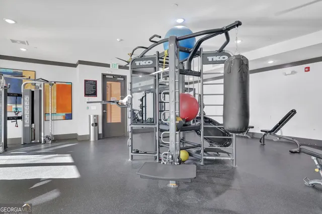 a room with gym equipment