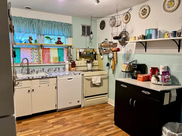 a kitchen with lots of counter top space