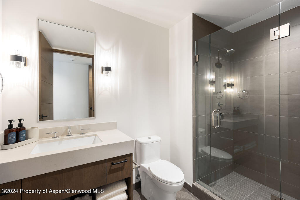 180 Wood Road, Unit 302 Snowmass Village, CO 81615 - Photo 21 of 43 a bathroom with a sink a toilet and shower