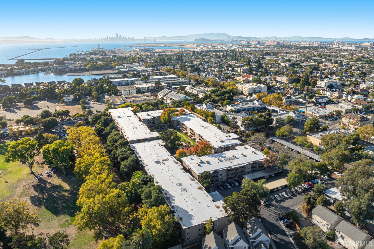 1327 Webster Street, Unit B210 Alameda, CA 94501 - Photo 34 of 55 an aerial view of a city with lots of residential buildings