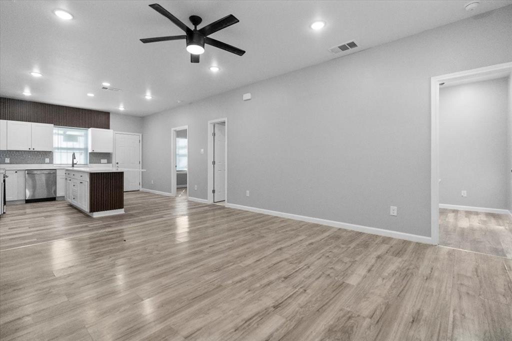 3512 Hamilton Avenue Dallas, TX 75210 - Photo 5 of 23 Kitchen featuring recessed lighting, dishwasher, white cabinetry, a ceiling fan, and light countertops