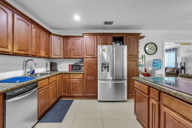 a kitchen with lots of counter top space