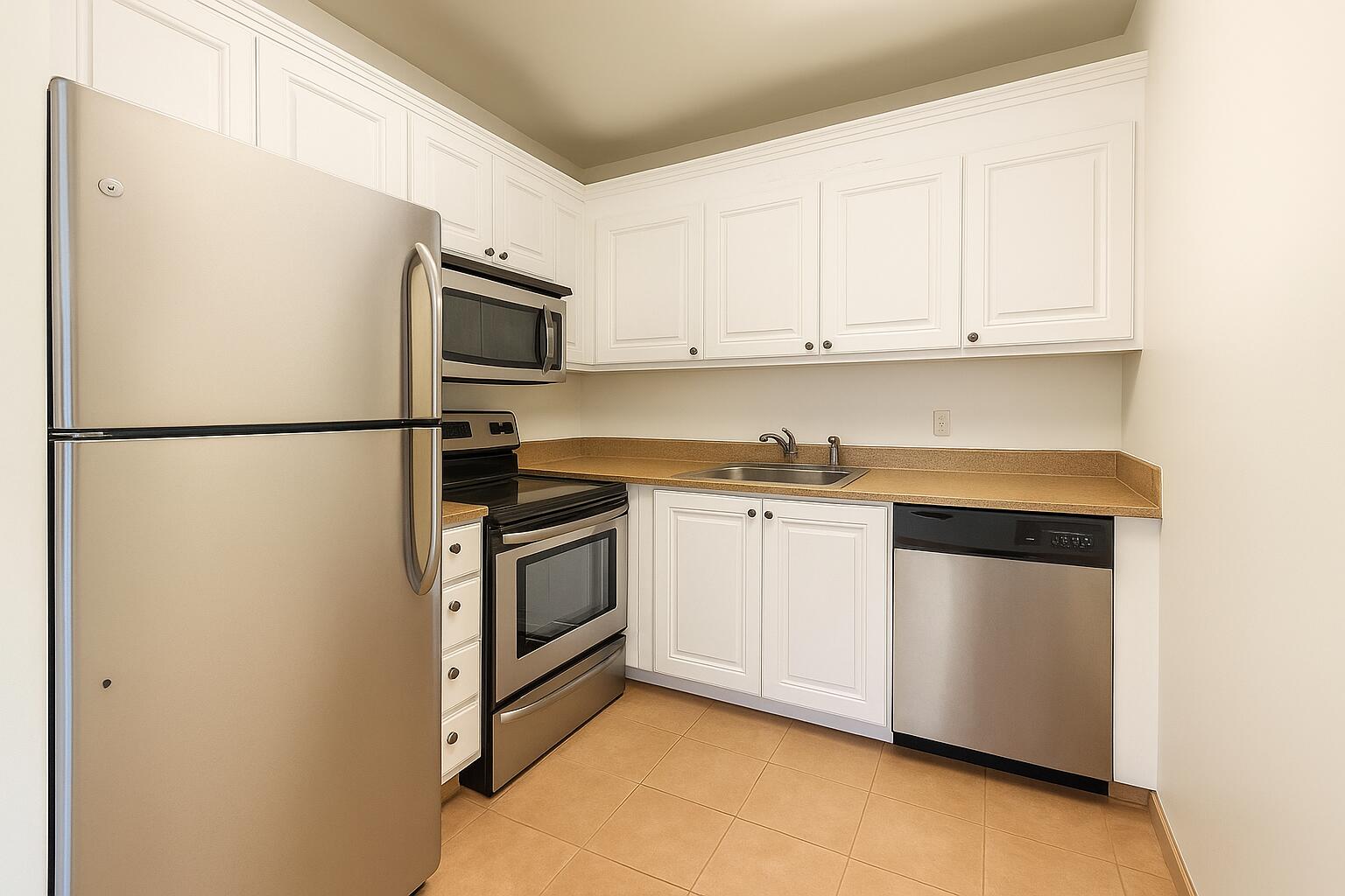 3000 Springdale Boulevard, Unit V303 Palm Springs, FL 33461 - Photo 13 of 22 a kitchen with stainless steel appliances white cabinets and a refrigerator