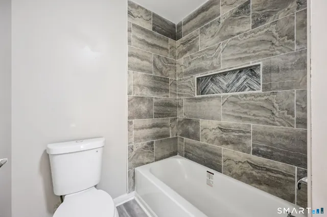 a bathroom with a toilet and a bathtub